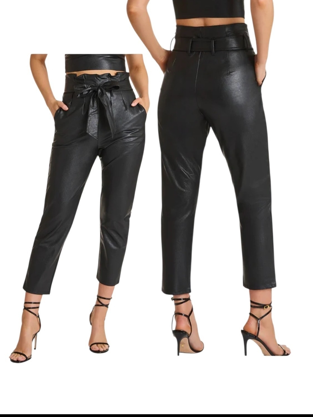NWT Commando Faux Leather Paperbag Pants Black XL High Waist Belted Ankle Womens